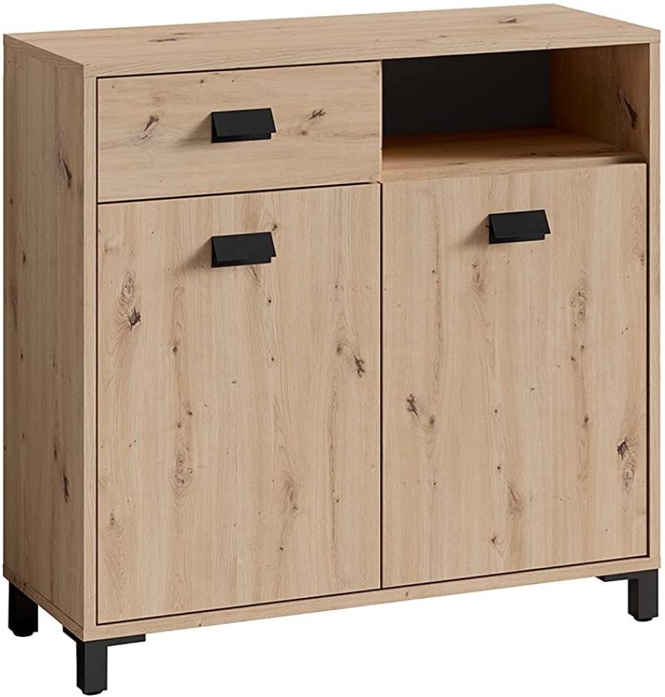 byLIVING Badezimmer Kommode WELLNESS in Artisan Eiche, Griffe aus Metall in schwarz / Badschrank mit einer Schublade und zwei Türen / B 80,5, H 77,5, T 31 cm Bild 1