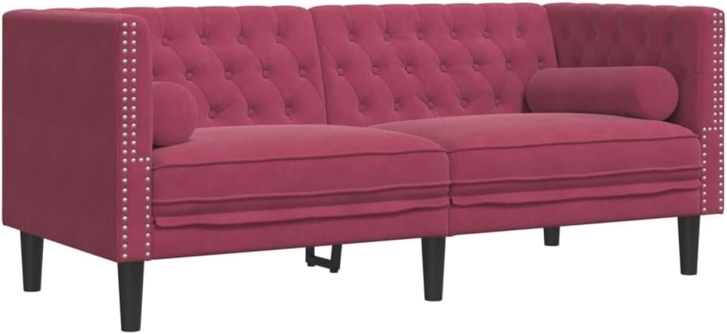 Chesterfield-Sofa mit Nackenrollen 2-Sitzer Weinrot Samt 372687 Bild 1