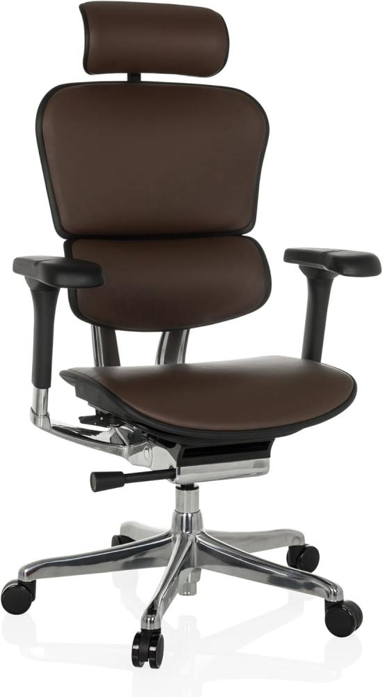 hjh OFFICE Bürostuhl ergonomisch ERGOHUMAN GEN2 Originales Design, Bürosessel mit Flexibler Lordosenstütze, Sitzfläche gepolstert, Leder Braun Bild 1