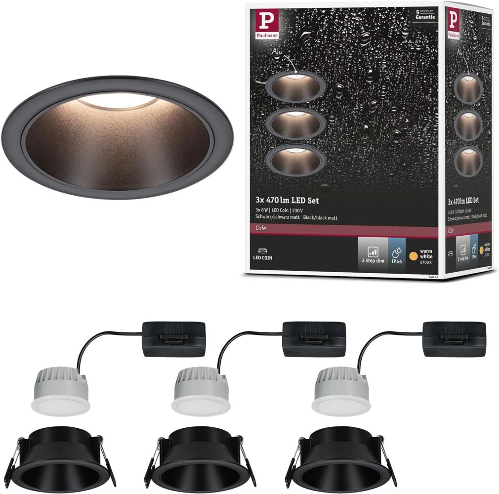 Paulmann 94869 LED Cole Coin Basisset 3er-Set 2700K schwarz 3-Step-Dim IP44 Bild 1