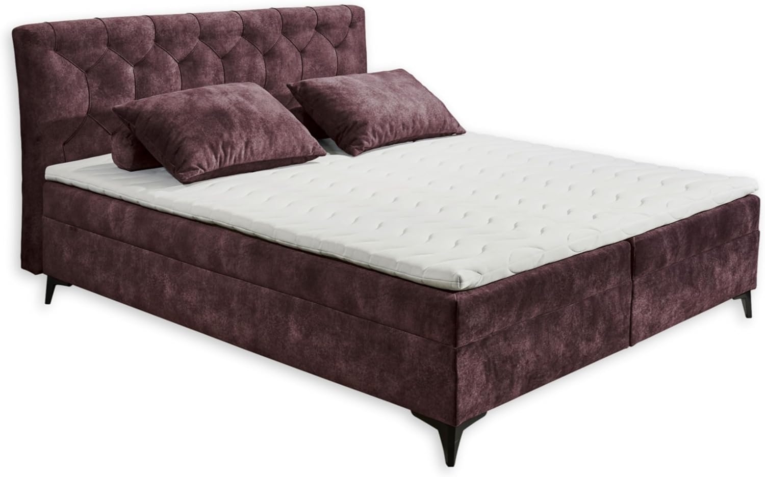 MIAMI 1 Boxbett 160x200, Aubergine - Bequemes Doppelbett mit hochwertigem 4-Gang-Bonell-Federkern & Komfortschaum Topper - 162 x 109 x 210 cm (B/H/T) Bild 1