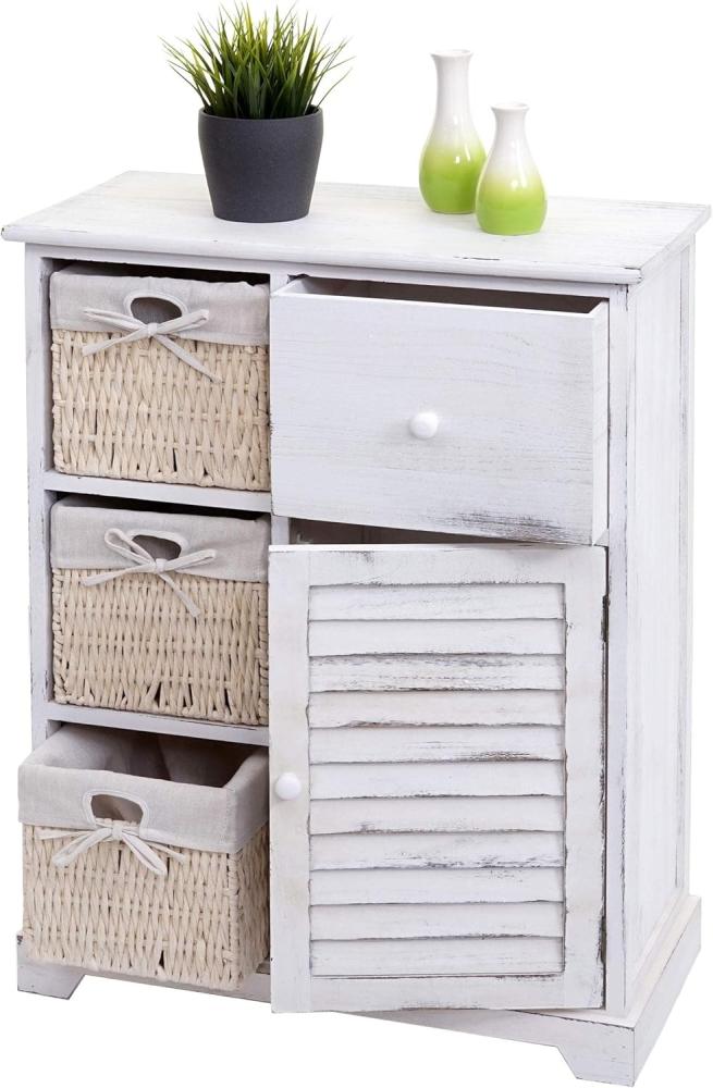 Kommode HWC-H21, Massiv-Holz, Korb-Schublade, 80x60x30cm ~ shabby weiß Bild 1