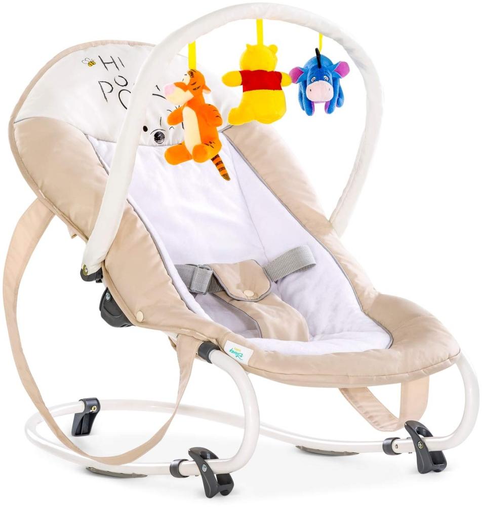 Hauck Bungee Deluxe Babywippe ab Geburt bis 9 kg mit Schaukelfunktion, Spielbogen, verstellbare Rückenlehne, Sicherheitsgurt, Tragegriffe, kippsicher, tragbar – Pooh beige Bild 1