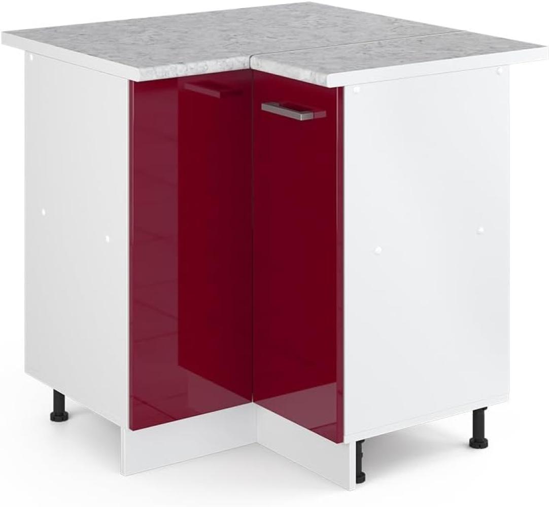 Vicco Küchenschrank R-Line Hängeschrank Unterschrank Küchenzeile Küchenunterschrank Arbeitsplatte, Möbel verfügbar in 6 Dekoren (Bordeaux mit Arbeitsplatte, Eckunterschrank 87 cm) Bild 1