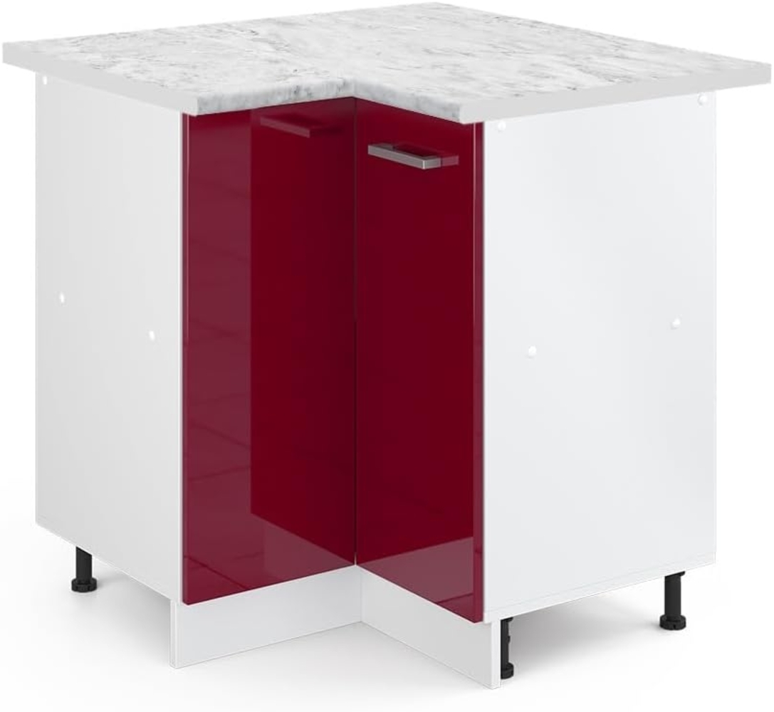 Vicco Küchenschrank R-Line Hängeschrank Unterschrank Küchenzeile Küchenunterschrank Arbeitsplatte, Möbel verfügbar in 6 Dekoren (Bordeaux mit Arbeitsplatte, Eckunterschrank 87 cm) Bild 1