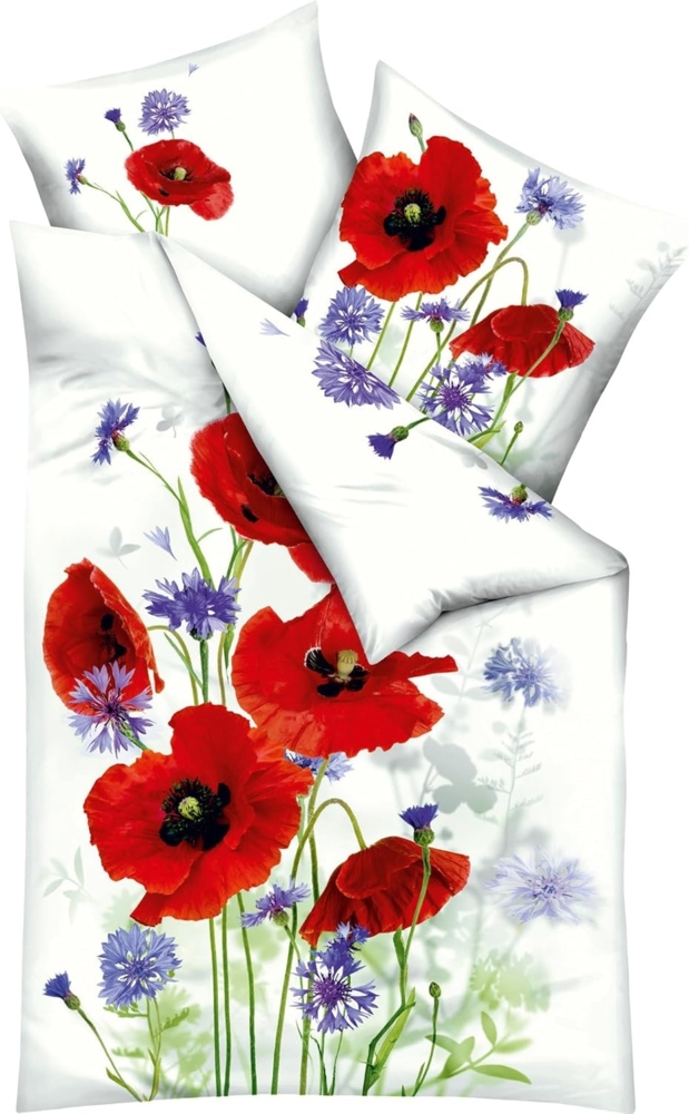 Kaeppel Bettwäsche Red and Blue, Mako-Satin, 2 teilig, Mit großen Mohnblumen Bild 1