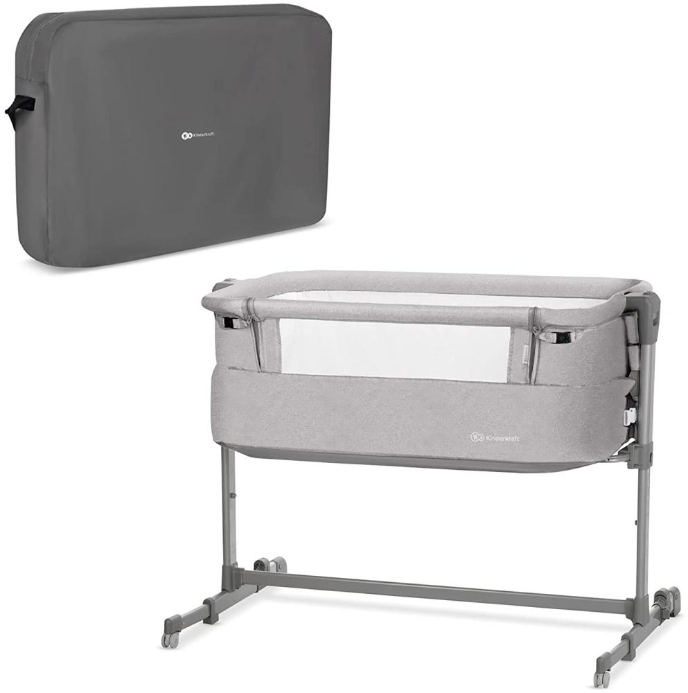 Kinderkraft Nachttisch Nest-up Reisebett Co-Sleep Bett Höhenverstellbar Faltbare Seitenwand Transportrollen mit Zubehör Baumwolllaken für Neugeborene 0-9 kg bis 6 Monate Grau Bild 1