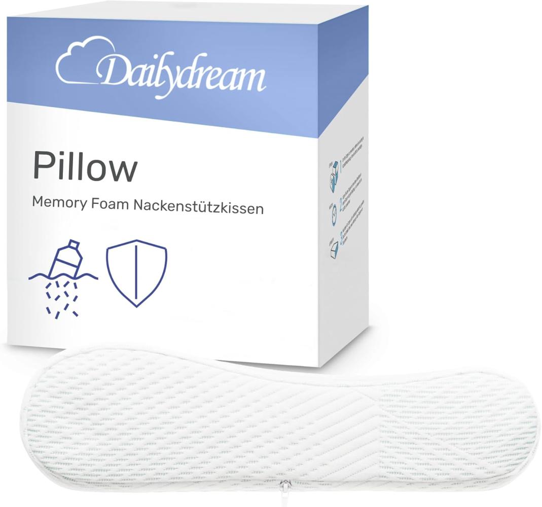 Dailydream Memory Foam Kissen, ergonomisches Nackenstützkissen mit Anti-Virus Bezug, 60x40x9/11 cm, Weiß Bild 1