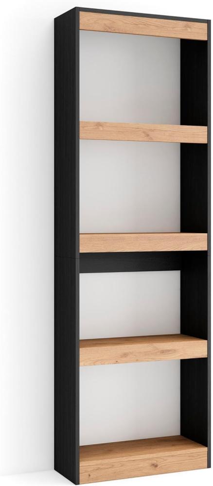 Skraut Home | Bücherregal Bibliothek | Bookshelf, Bookcase | 60x186x25cm | Wohnzimmer, Esszimmer, Büro | Aufbewahrungsregal | Moderner Stil | Eiche Schwarz Bild 1