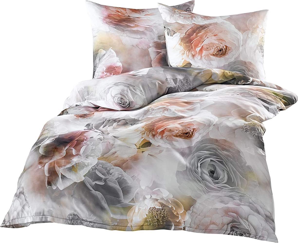 Mako Satin Rosen Bettwäsche grau rosé 240x220 + 2x 80x80 Bild 1