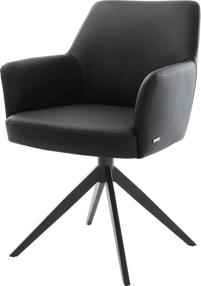 Drehstuhl Xana-Flex mit Armlehnen Echt-Leder Schwarz Kreuzgestell breit Schwarz 360° drehbar Wippfunktion Taschenfederkern Bild 1