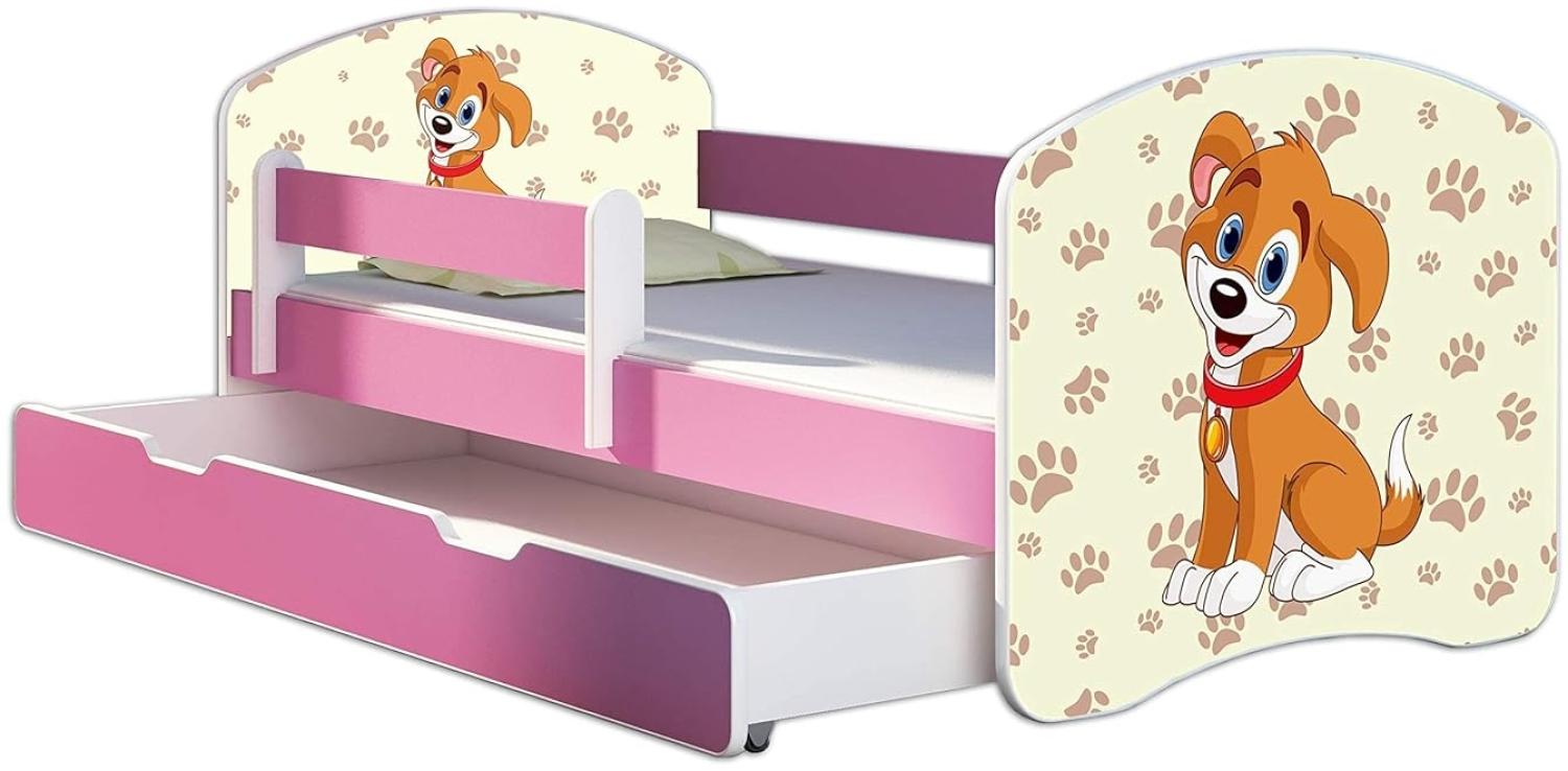 Kinderbett Jugendbett mit einer Schublade und Matratze Rausfallschutz Rosa 70 x 140 80 x 160 80 x 180 ACMA II (11 Welpe, 80 x 180 cm mit Bettkasten) Bild 1