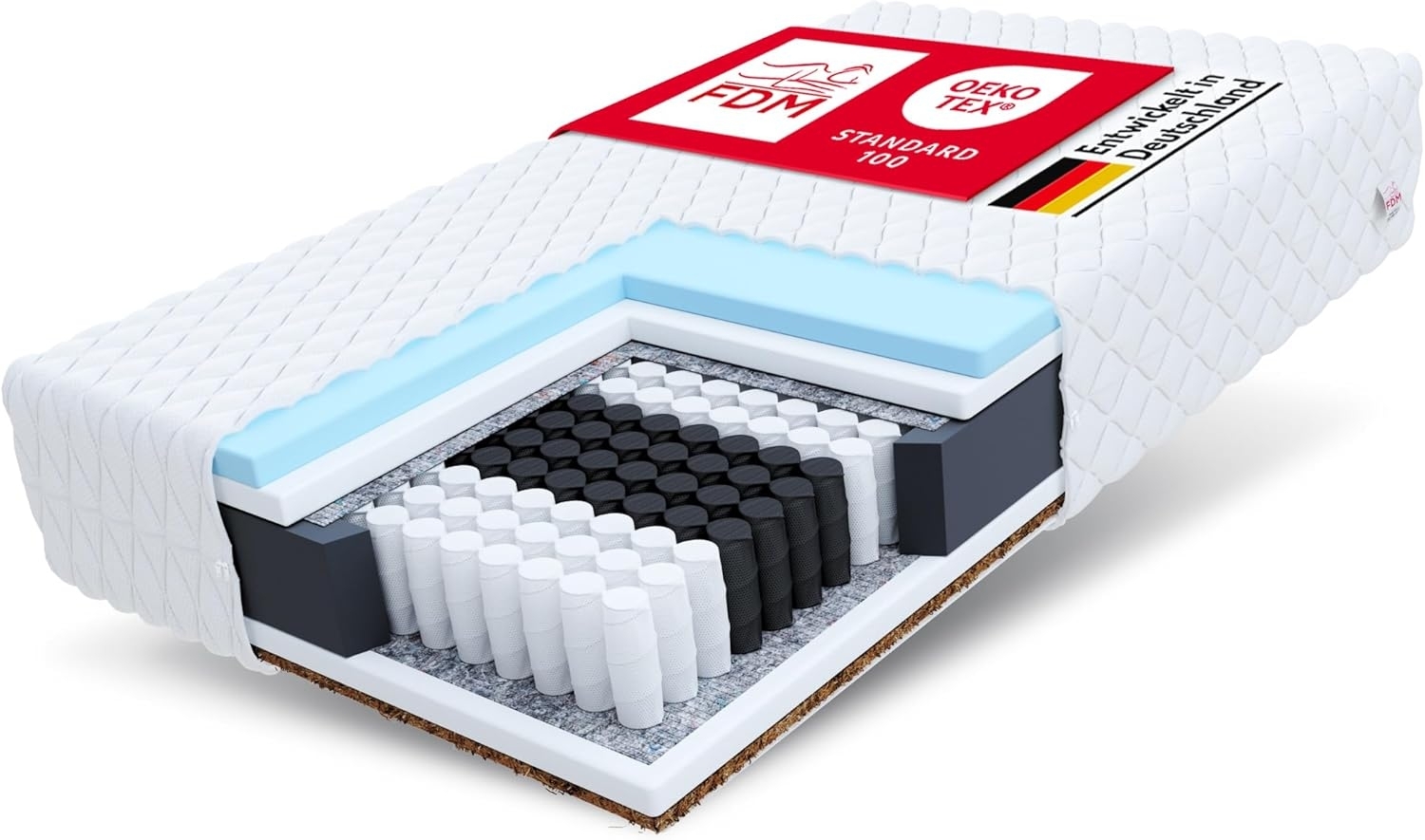 FDM Calmera Taschenfederkernmatratze 140x200 cm Matratze 7-Zonen Hochelastischer HR Komfortschaum Kokos Härtegrad H3/H4 (Mittelweich/Hart) 20 cm Höhe Zweiseitig Abnehmbarer Bezug Waschbar Bild 1