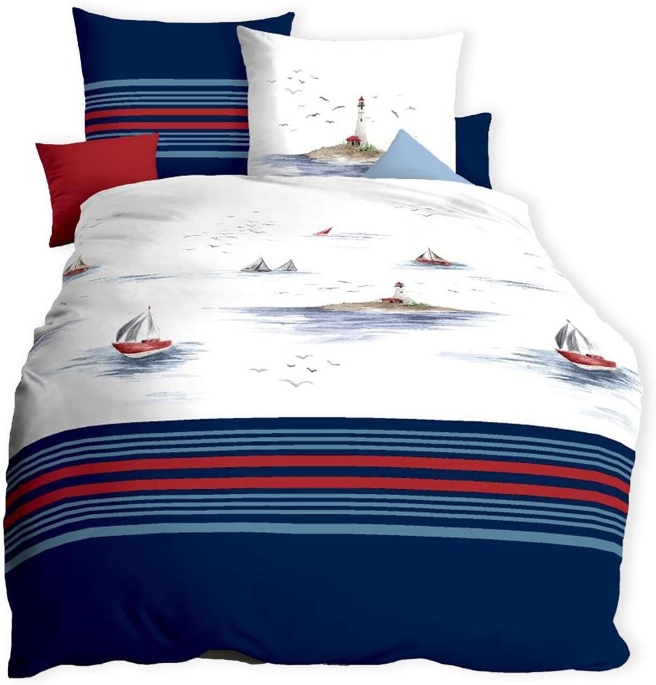 Kaeppel Bettwäsche Segelboot Leuchtturm blau|155x220 cm + 80x80 cmKaeppel Bettwäsche Segelboot Leuchtturm blau Bild 1