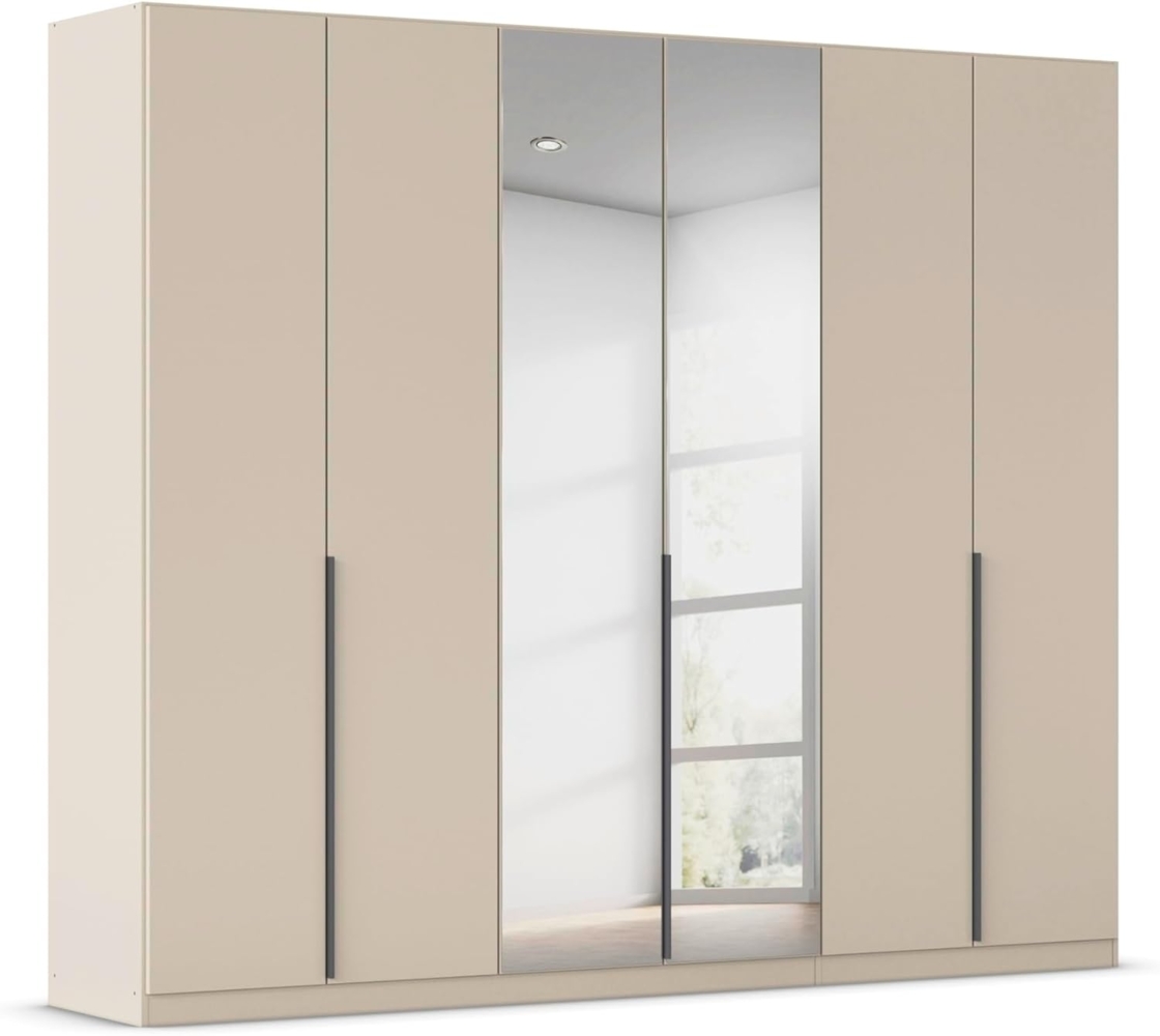 Rauch Möbel Alabama, Kleiderschrank, Garderobe, 6-türig, Spiegel, Zubehör Premium, 3 Kleiderstangen, 6 Einlegeböden, Schubladeneinsatz, Farbe Beige, Griff Grau metallic, 271 x 210 x 54 cm Bild 1