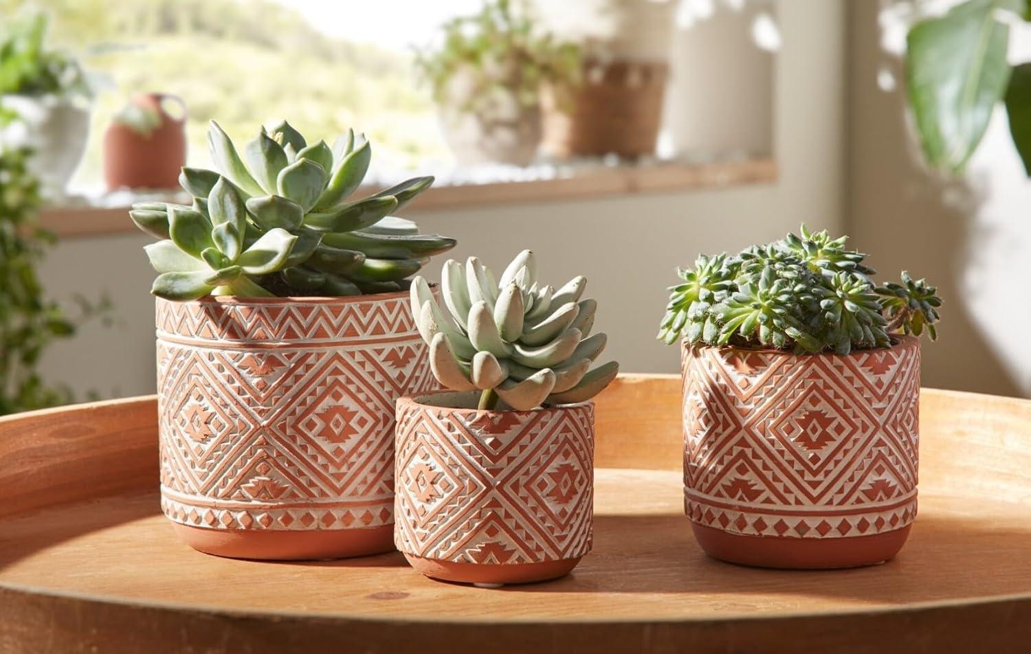 3x Blumentopf "Terra" aus Zement in Terracotta Optik / weiß, Übertopf Set, Pflanztopf, Pflanzgefäß Bild 1