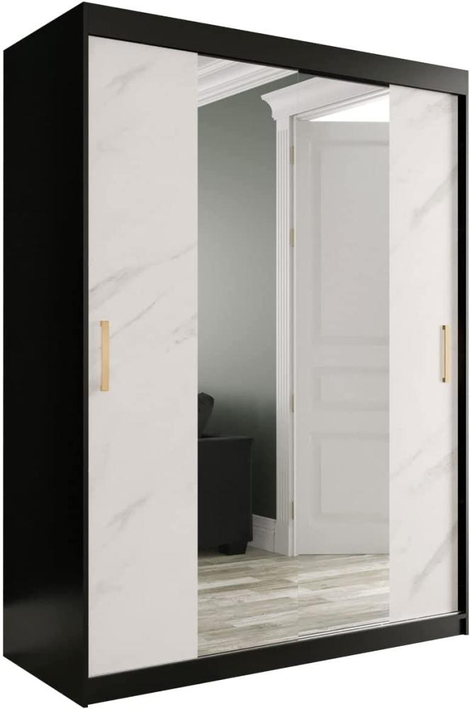 Kleiderschrank Kamoga T1 150 (Schwarz / Marmor Weiß + Gold, mit Schubladen) Bild 1