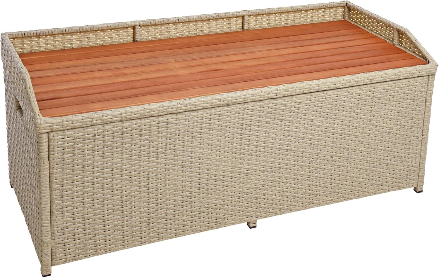 Sitzbank Gartenbank mit Auflagenbox Rattan Kissentruhe Polyrattan Bank Beige Bild 1