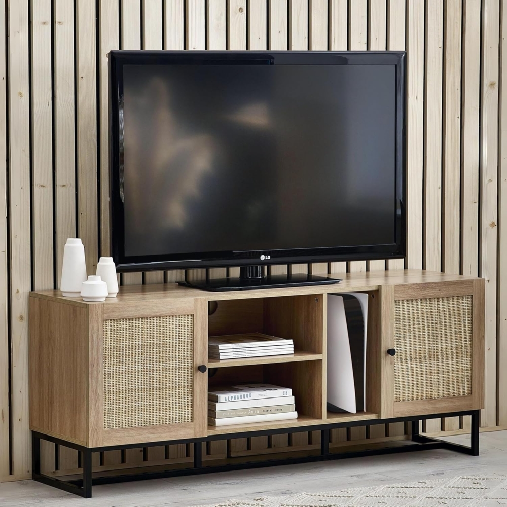 Julian Bowen Padstow TV-Einheit – Eiche, Melamin mit Rattanfront und Metallsockel, Oak, Einheitsgröße Bild 1