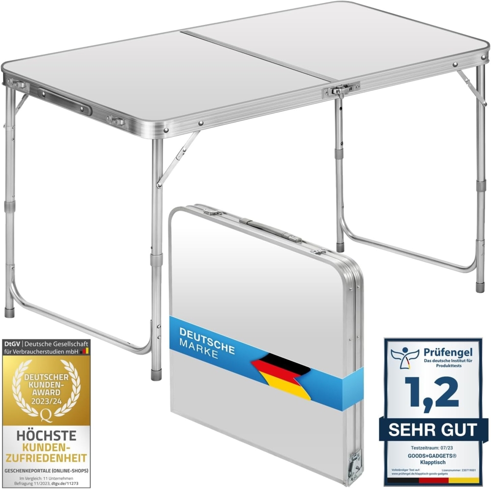 Klappbarer Multifunktionstisch Mehrzwecktisch Campingtisch Klapptisch Markttisch höhenverstellbarer Tapeziertisch Beistelltisch zum Campen im Garten für Festivalls Märkte und mehr (Weiß: 120x60 cm) Bild 1