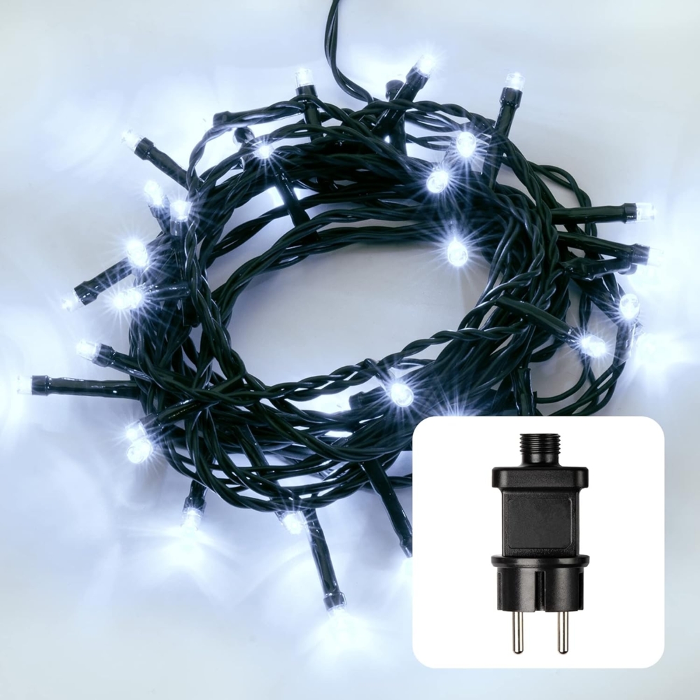 hellum LED Lichterkette Außen oder Innen I Lichterkette Kaltweiß I Lichterkette LED strombetrieben mit 40 LED I Weihnachtsbaumbeleuchtung mit Kabel in Grün Bild 1