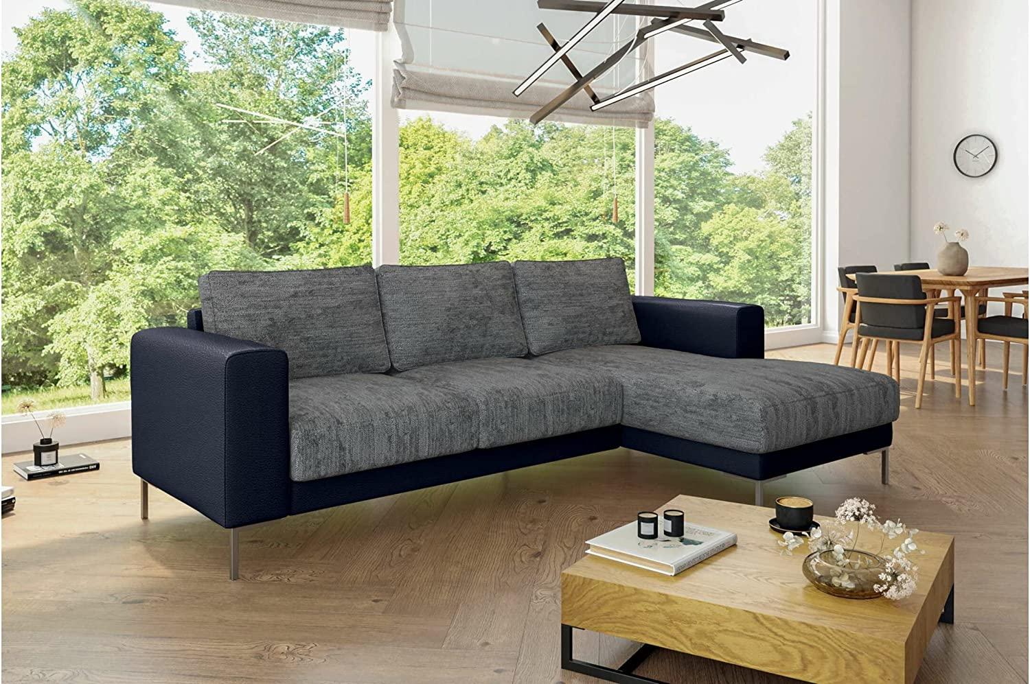 Stylefy Aversa Ecksofa Strukturstoff BERLIN Kunstleder MADRYT Grau Schwarz Rechts Bild 1