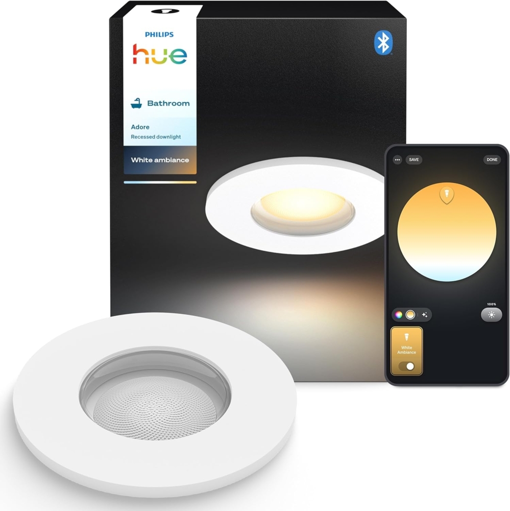 Philips Hue White Ambiance Adore Deckenspot rund, weiß 1x250lm inkl. Dimmschalter, Bad-Beleuchtung, dimmbar, steuerbar via App, kompatibel mit Amazon Alexa (Echo, Echo Dot), neue Generation Bild 1