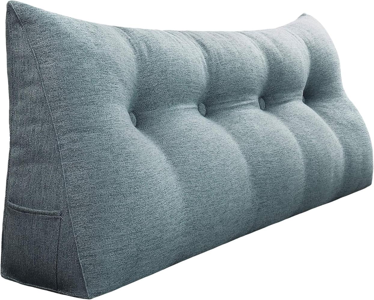 VERCART Großes Bettruhe Keilkissen, Lang Lesekissen, Dekoratives Kopfteilkissen, Dreieckiges Rückenkissen, Loungekissen für Tagesbett oder Couch, Leinenmischung Grau, 140cm Bild 1