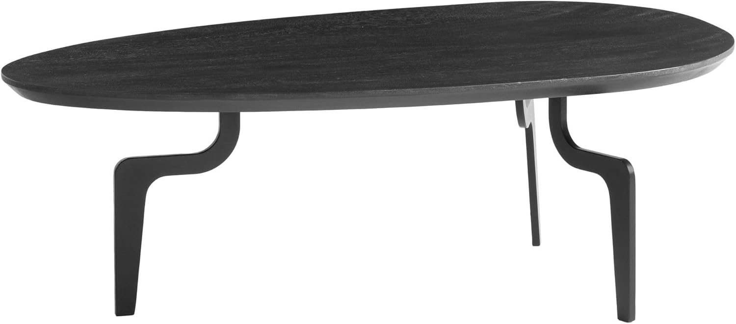 FINEBUY Couchtisch FB106738 (86 cm, Sofatisch Oval, Mango Massivholz Schwarz), Wohnzimmertisch Kaffeetisch mit Metall-Gestell Bild 1