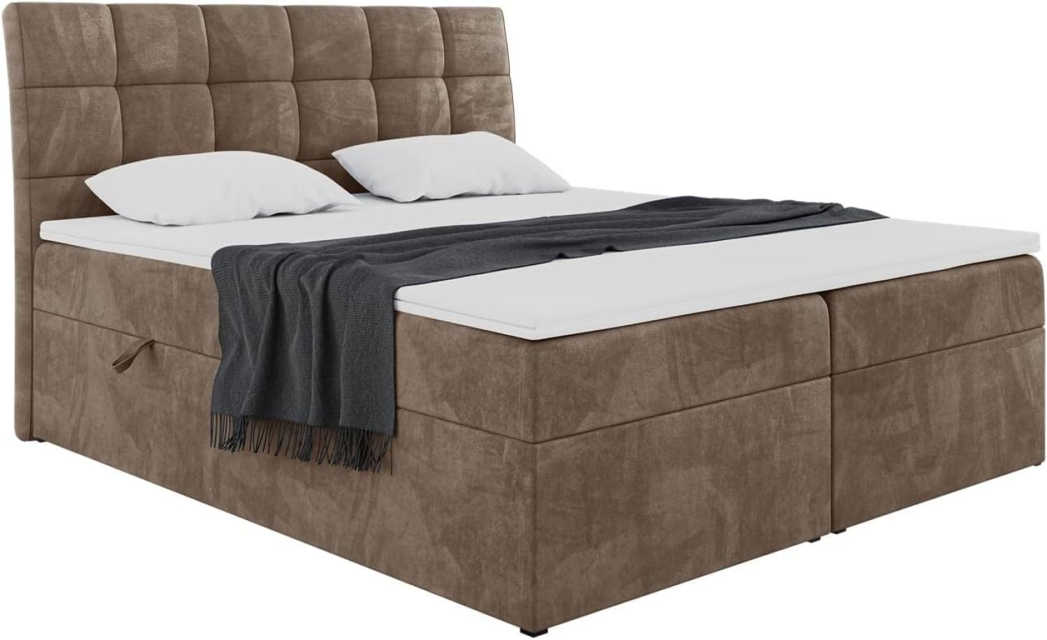 MEBLINI Boxspringbett DRAGO 180x200 cm mit Bettkasten - H3/Braun Samt Polsterbett - Doppelbett mit Topper & Taschenfederkern-Matratze Bild 1