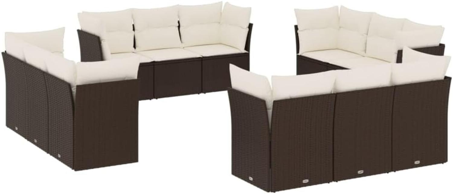 vidaXL 12-tlg. Garten-Sofagarnitur mit Kissen Braun Poly Rattan 3249172 Bild 1