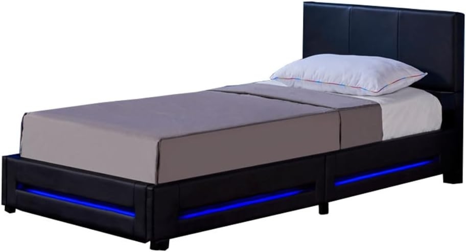 Home Deluxe Polsterbett mit LED-Beleuchtung 'ASTEROID' Schwarz 90 x 200 cm, mit Matratze Bild 1