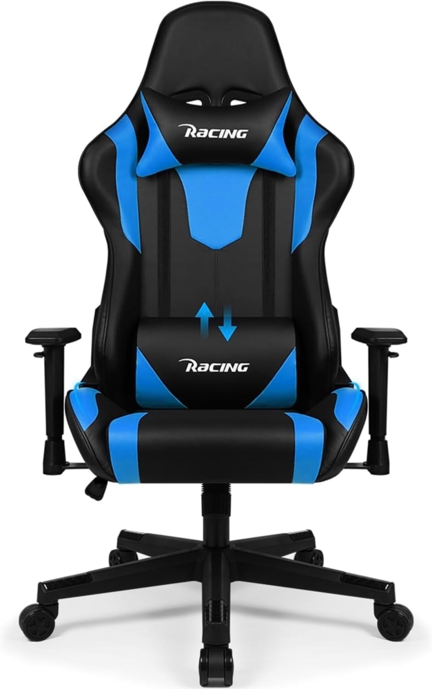 Homimaster Gaming Stuhl, Bürostuhl Ergonomisch mit verstellbare Lendenkissen, Kopfkissen und Armlehnen, Gaming Chair Gepolstert, Gamer Stuhl Wippfunktion, Gaming Stuhl 150 kg Belastbarkeit Bild 1