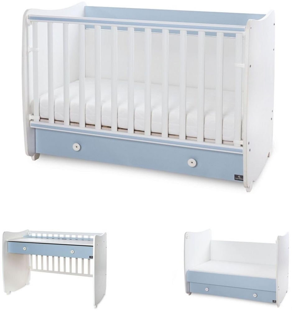 Lorelli Babybett Dream 60 x 120 cm umbaubar Schreibtisch Kinderbett Schaukelbett weiß blau Bild 1