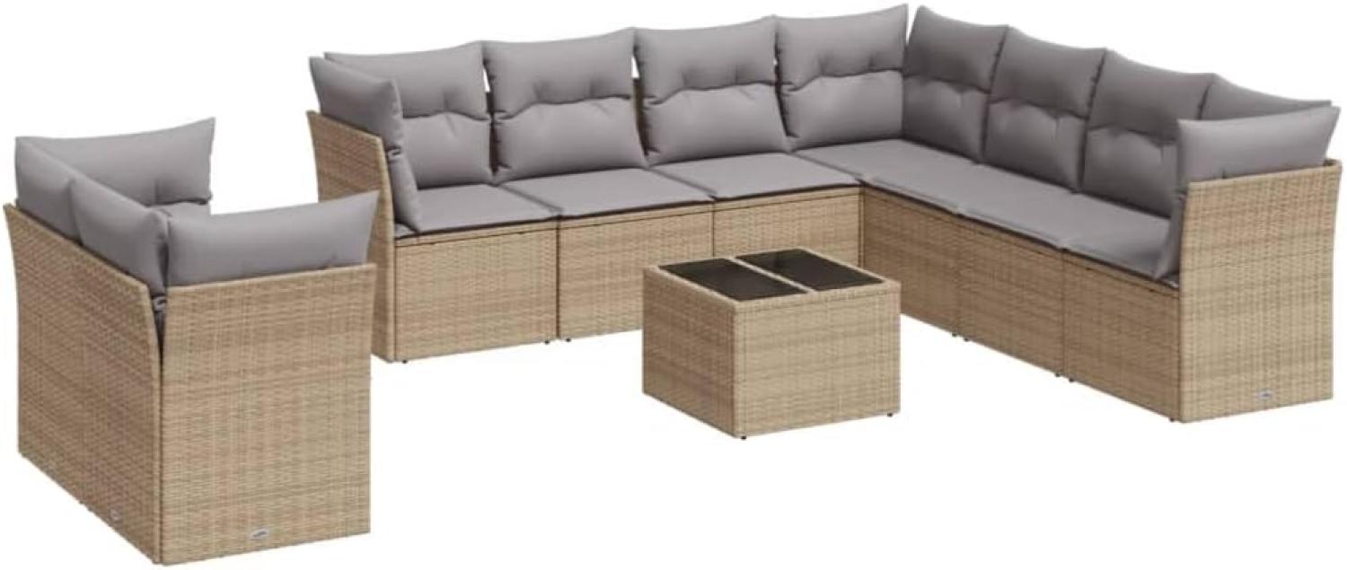 vidaXL 10-tlg. Garten-Sofagarnitur mit Kissen Beige Poly Rattan 3249688 Bild 1