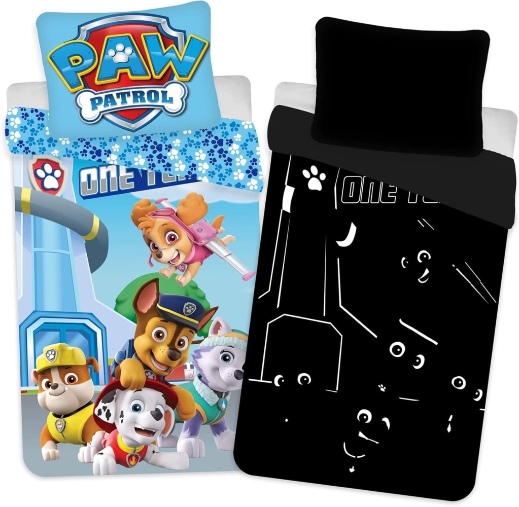 PAW PATROL Kinderbettwäsche PAW Patrol - GLOW - Bettwäsche-Set, 135x200 & 80x80, Baumwolle, 100% Baumwolle Bild 1