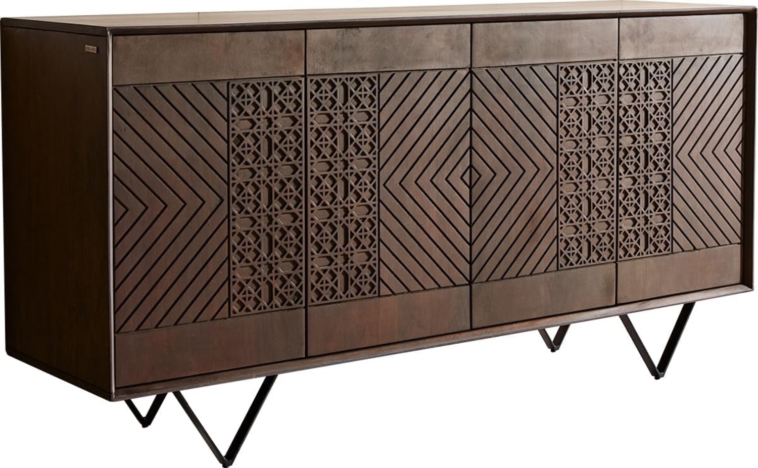 Sideboard Manjula 145 cm Mango Braun 4 Türen V-Fuß Metall Schwarz Bild 1
