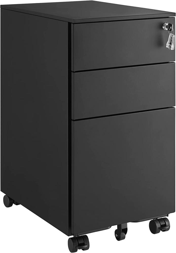 SONGMICS Rollcontainer, mit 3 Schubladen, vormontiert, abschließbarer Büroschrank mit Hängeregistratur, Stahl, schwarz, 45 x 30 x 60 cm Bild 1