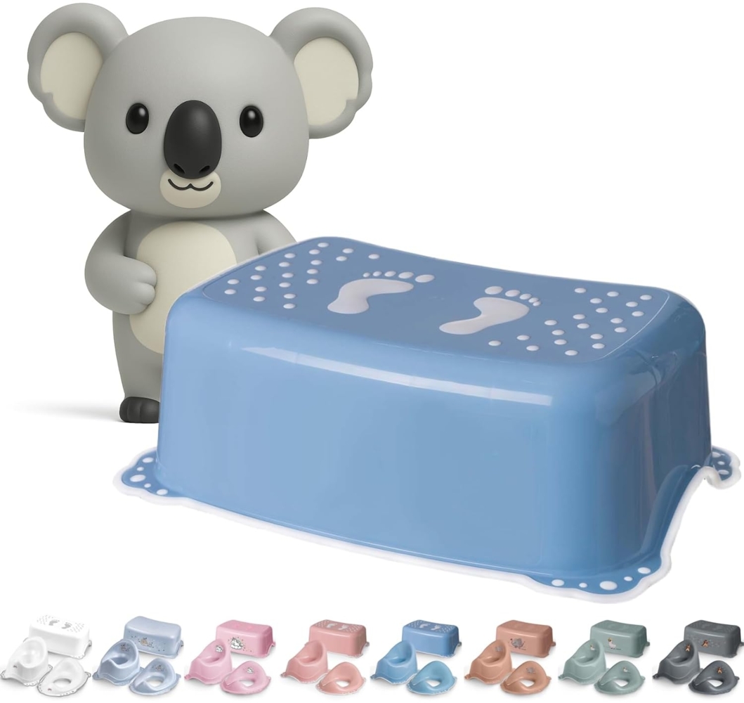 DOCARI Kinder Tritthocker Junge blau weiß ab 18 Monate - Kinderhocker stabil rutschfest kindersicher - Kindertritt für Waschbecken Toilette Bad Küche - Badezimmer Hocker Kind Badhocker Bild 1