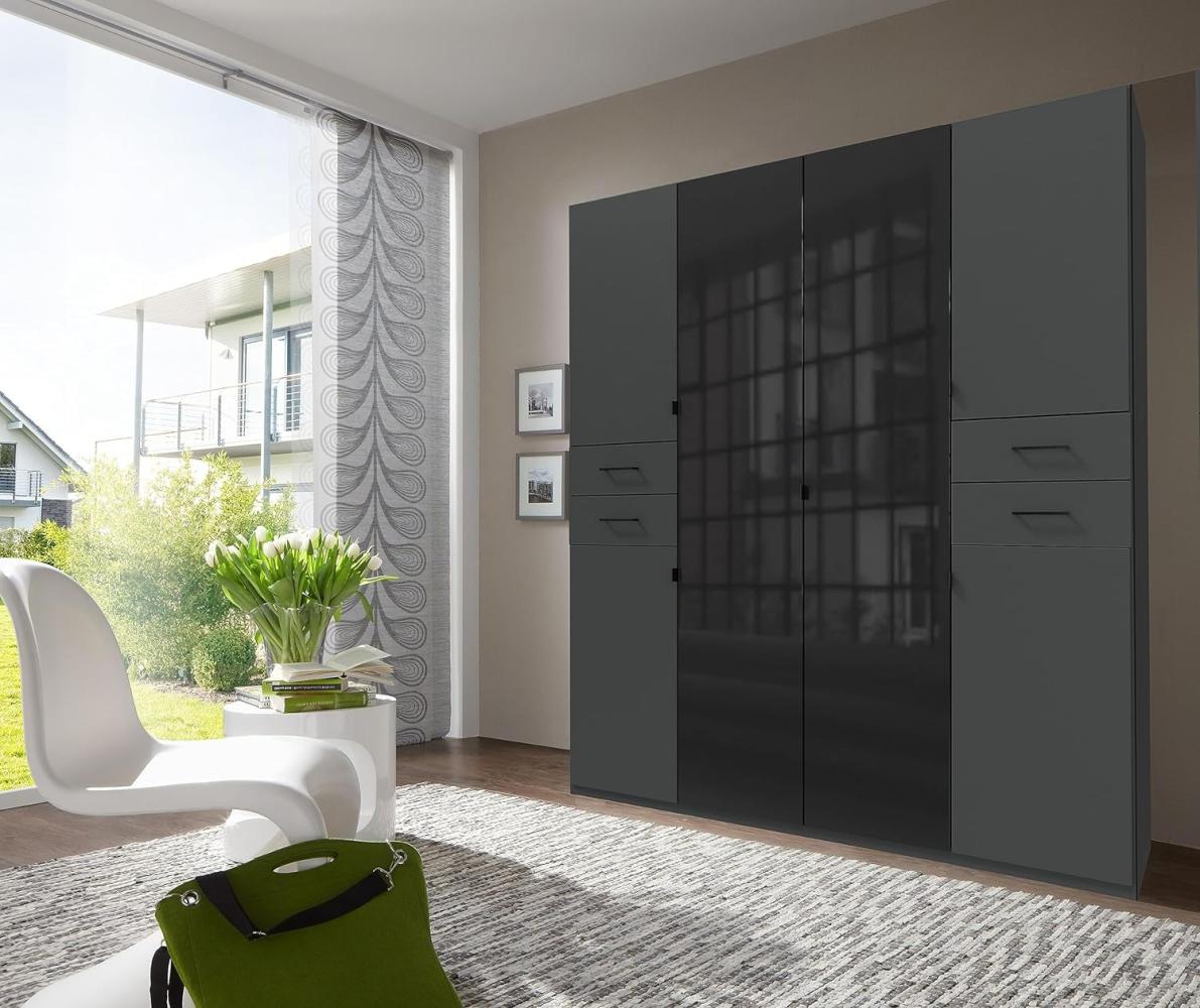 Drehtürenschrank >DANZIG< in GRPAHIT + GLAS SCHWARZ - 180x208x58cm (BxHxT) Bild 1