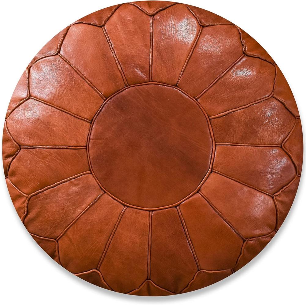 See the Good XL Echtleder Pouf - Handgefertigt - gefüllt geliefert - Ottoman Sitzsack Fußhocker Puff (Cognac Braun) Bild 1