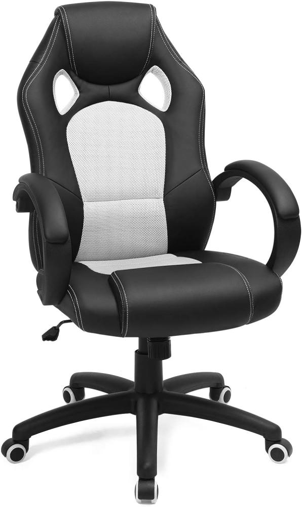 Songmics Racing Stuhl Höhenverstellbarer Gaming Stuhl 360 Grad Drehstuhl Computerstuhl mit Kippmechanismus Schwarz Weiß OBG056B13 Bild 1