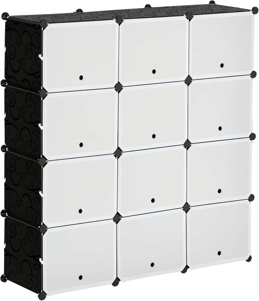 HOMCOM Kommode DIY Regalsystem mit 12 Würfeln (Aufbewahrungsregal, 148 St, DIY-Würfelregal), Kunststoff Stahl Schwarz+Weiß 125 x 32 x 125 cm Bild 1