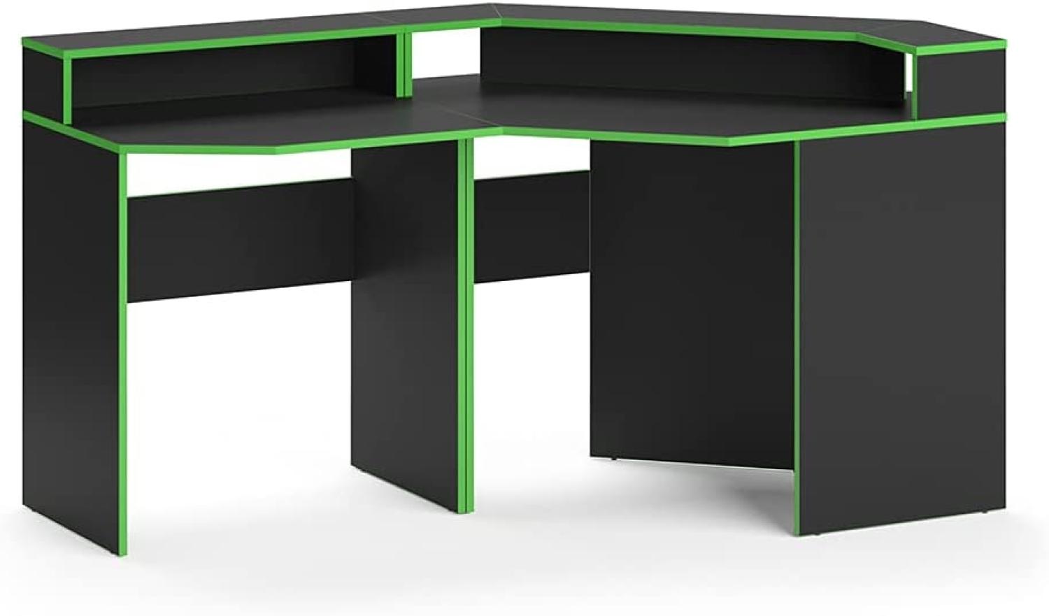 Vicco Computermöbelset, 1 Computertisch (kurz), 1 Computertisch (Ecke), Computerecktisch, Schreibtisch kurz Kron, Schwarz/Grün Bild 1