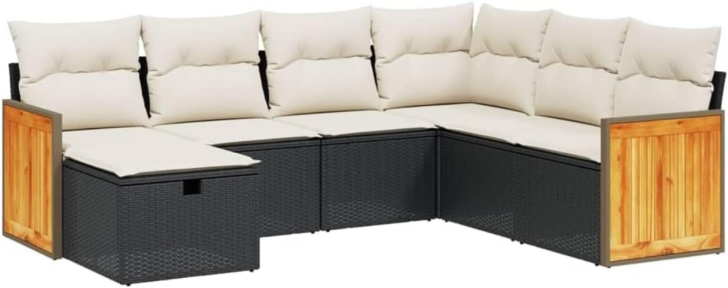 vidaXL 7-tlg. Garten-Sofagarnitur mit Kissen Schwarz Poly Rattan 3265760 Bild 1