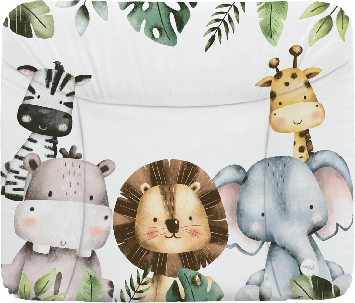 Ceba Baby® weiche Wickelauflage 75x72 cm - Baby Wickelunterlage- Wickeltischauflage für Junge und Mädchen - Wasserdicht, abwaschbar - OEKO-TEX® Standard 100 - Made in EU -Dschungeltiere Bild 1
