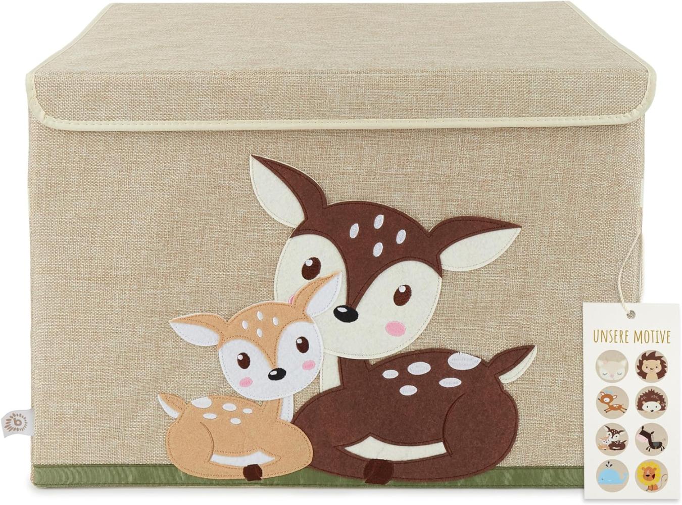 Grosse Spielzeugbox fürs Kinderzimmer, Rehe liegend, natur, 36 x 36 x 51 cm, von Bieco Bild 1