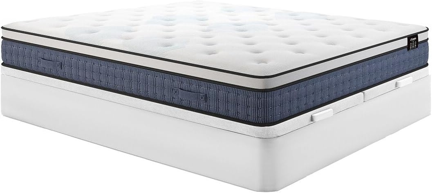 Vente-unique - Bett-Set 180x200 cm - Bettkasten Weiß + Taschenfederkernmatratze 7 Zonen + Memory-Gel - 23 cm - VARNO von YSMÉE Bild 1