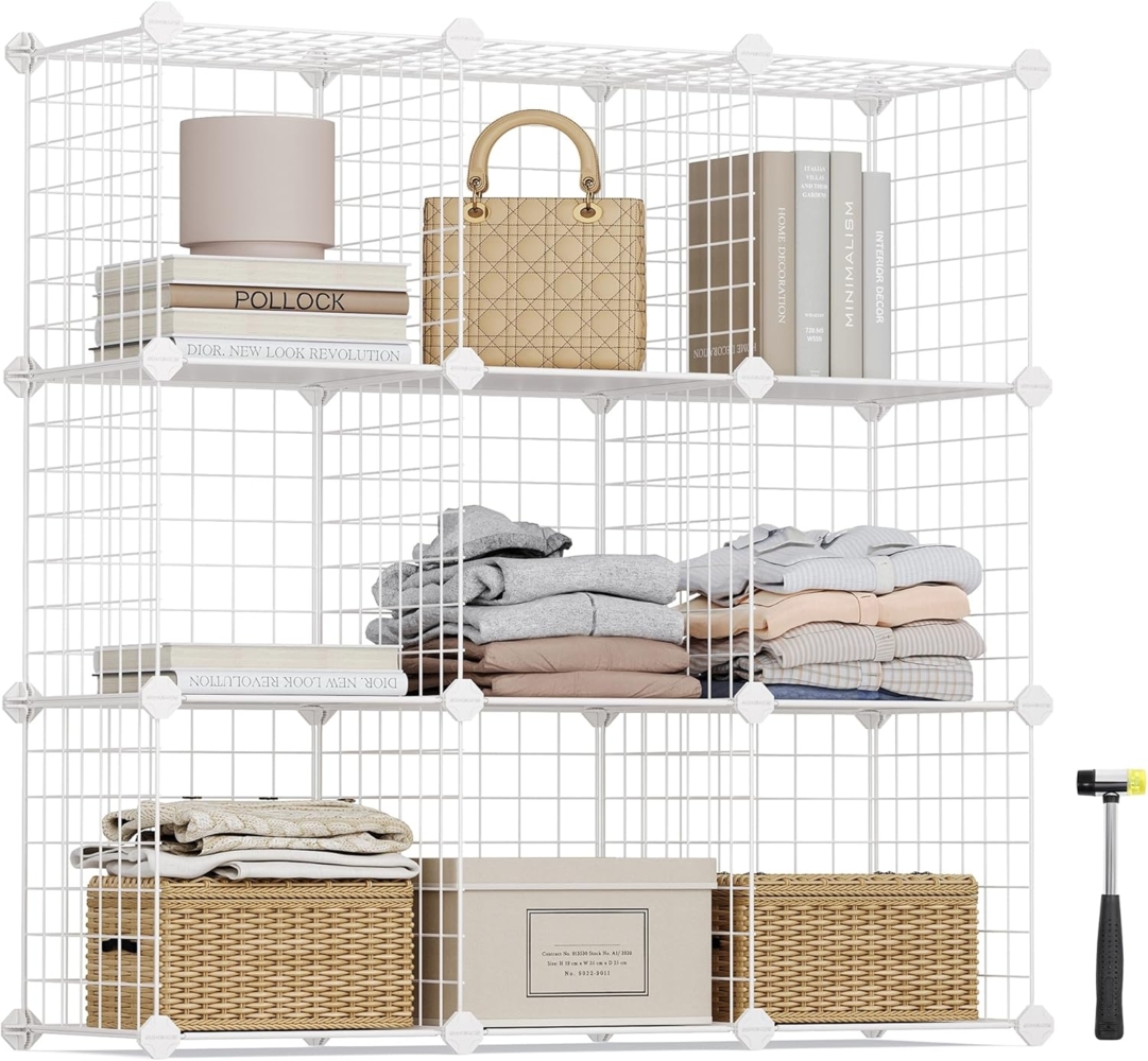 Songmics Gitterregal mit 9 Fächern, aufstellbares Regalsystem für Badezimmer, Kinderzimmer, Wohnzimmer, 93 x 31 x 93 cm, LPI115W, weiß Bild 1