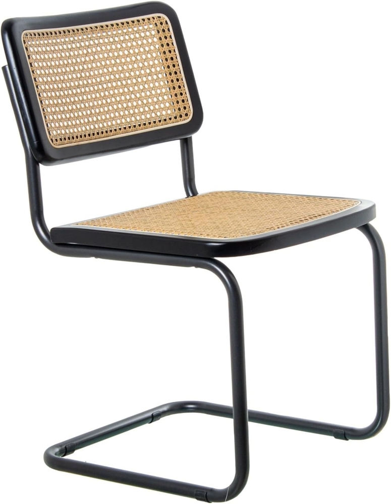 DRW Set mit 4 Stühlen aus Holz, Rattan und Metall in Natur und Schwarz, 48 x 53 x 81 cm Bild 1